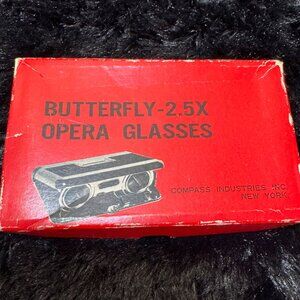 Butterfly 2.5X Opera Glasses Vintage Binoculars Chrome & Green By Compass